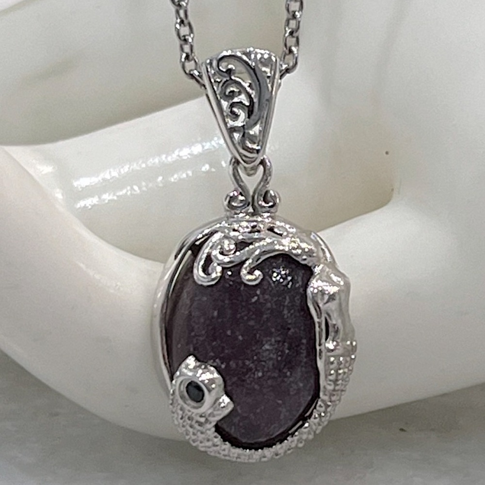 Lepidolite Thai Black Spinel Silver Pendant Necklace